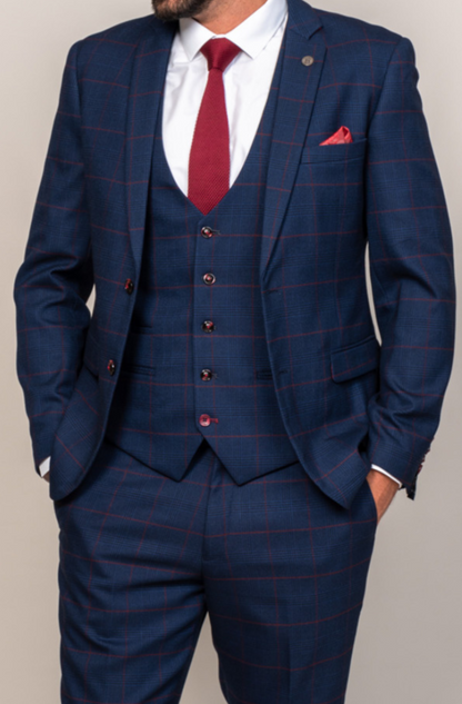 Marc Darcy Edinson Navy Wine Check Blazer